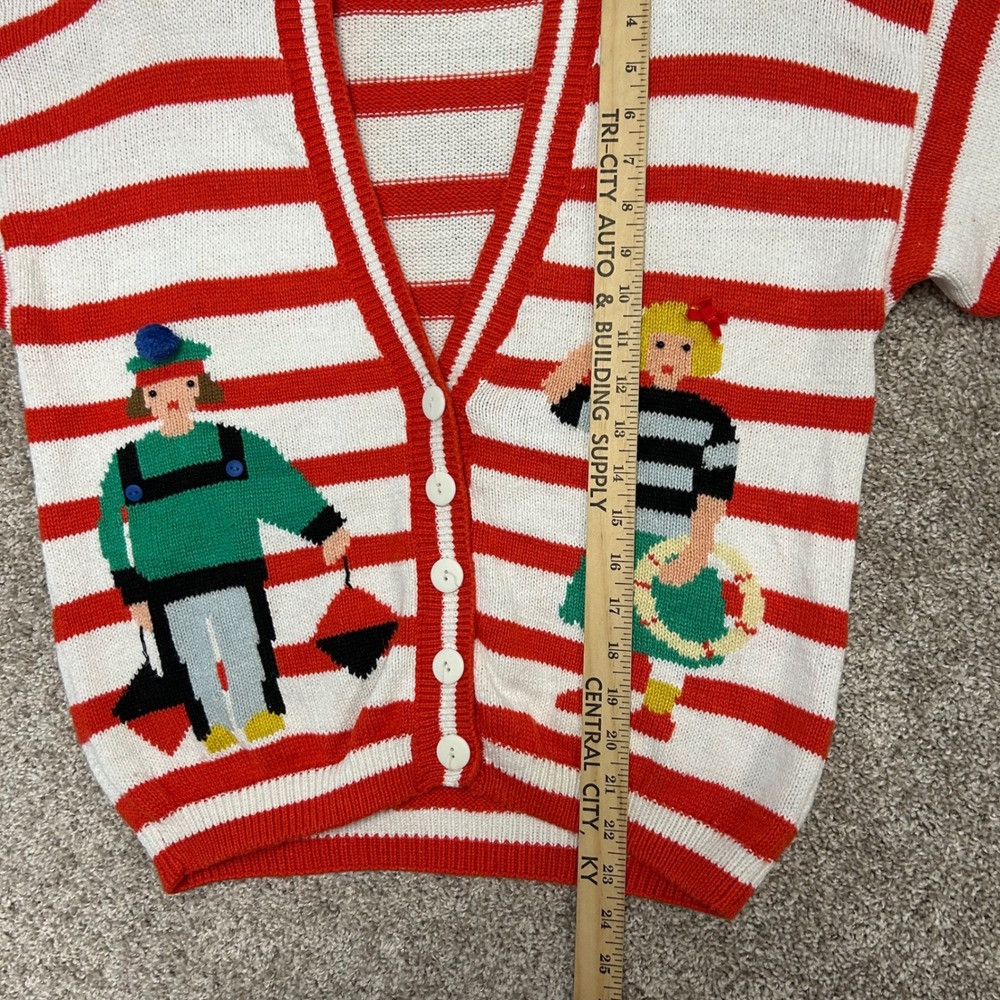 vintage Jordache‎ Cardigan Sweater Striped Nautical Women Size Medium V-Neck - Picture 4 of 8